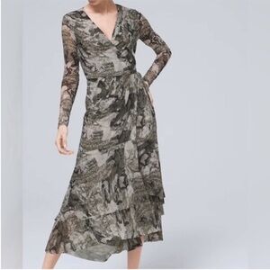 White House Black Market 8 camouflage stretchy Long Sleeve wrap Dress